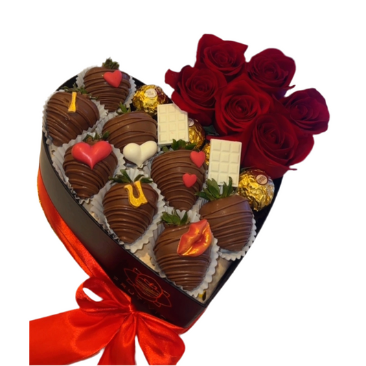 (F- 087) Romantic Floral & Chocolate Strawberry Box