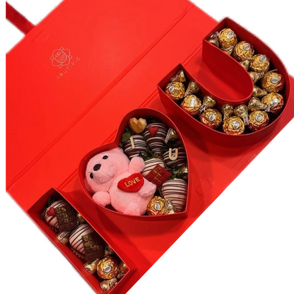 🍓 I ❤️ U Box with Teddy Bear & Chocolate‑Covered Strawberries — F‑004