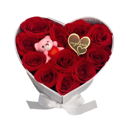 ❤️ Heart Box with Roses, Teddy Bear & Ferrero — “Sweetheart” — F‑071