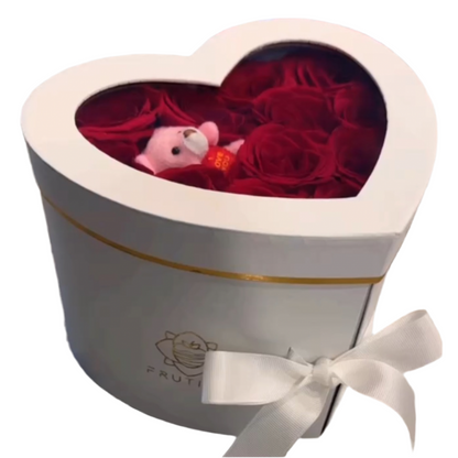 ❤️ Heart Box with Roses, Teddy Bear & Ferrero — “Sweetheart” — F‑071