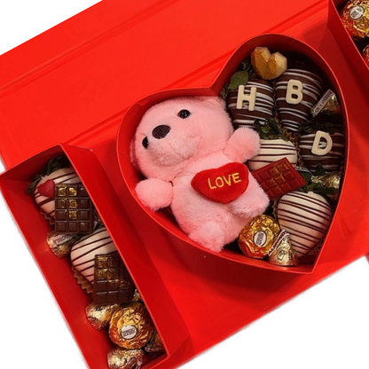 🍓 I ❤️ U Box with Teddy Bear & Chocolate‑Covered Strawberries — F‑004
