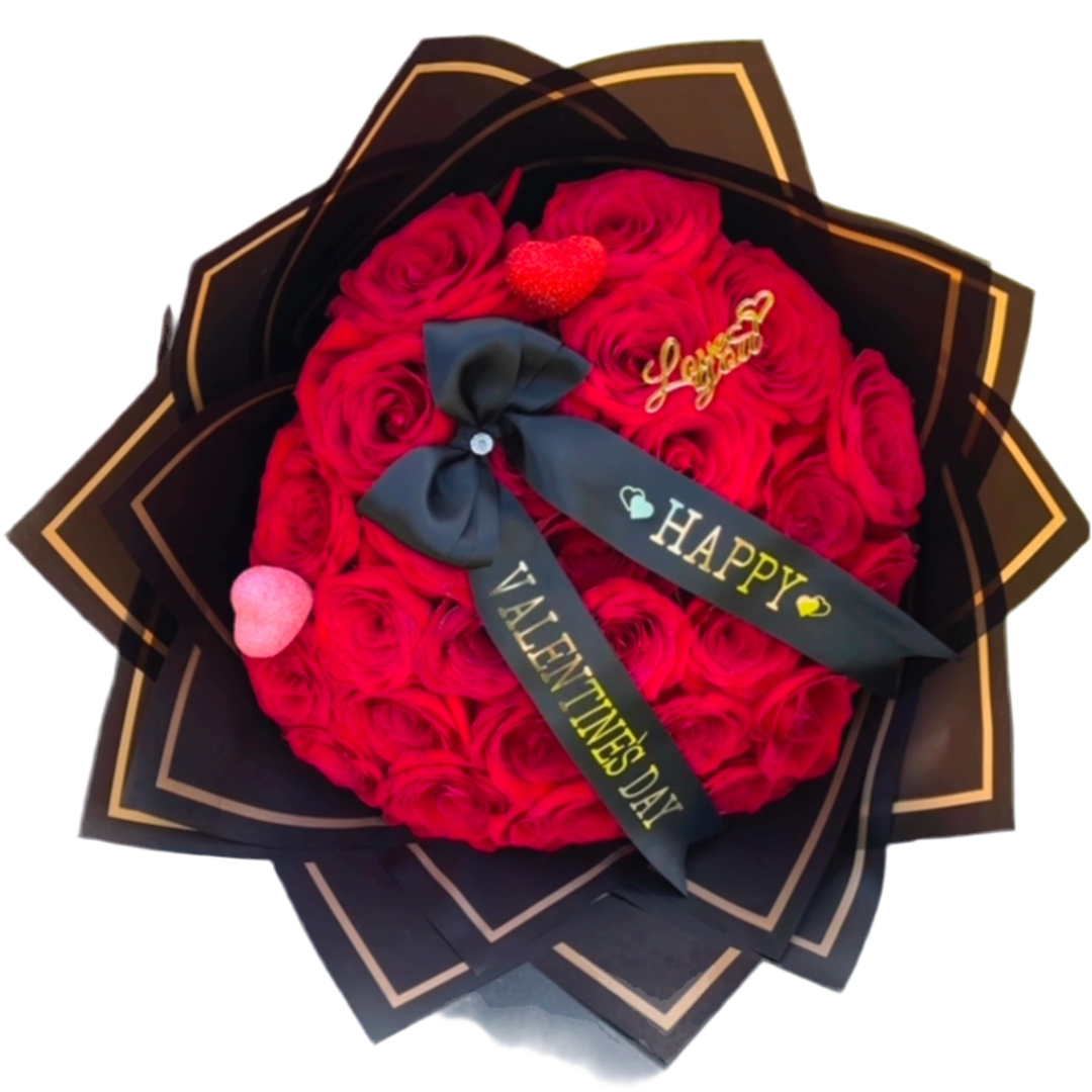 (F-068)  Red Rose Bouquet "Personalized"
