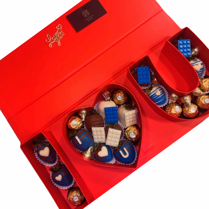 🍓 I ❤️ U Box with Blue‑Decorated Chocolate‑Covered Strawberries — F‑003