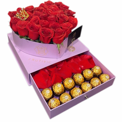 🌹 Heart Box with Roses & Ferrero — Lilac Edition — F‑028