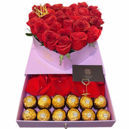 🌹 Heart Box with Roses & Ferrero — Lilac Edition — F‑028