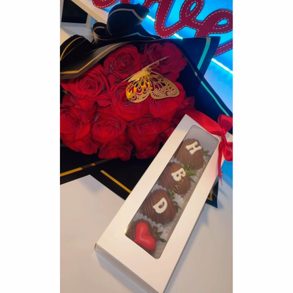 🌹 Birthday Rose Bouquet & Chocolate Strawberry Box — F‑089