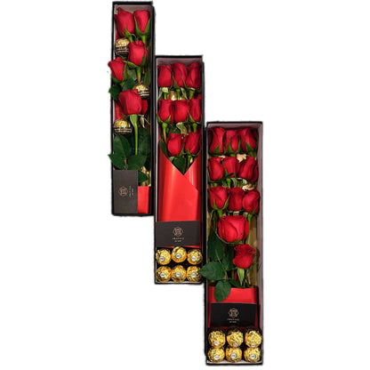 🌹 Rectangular Roses & Ferrero Box — F‑057