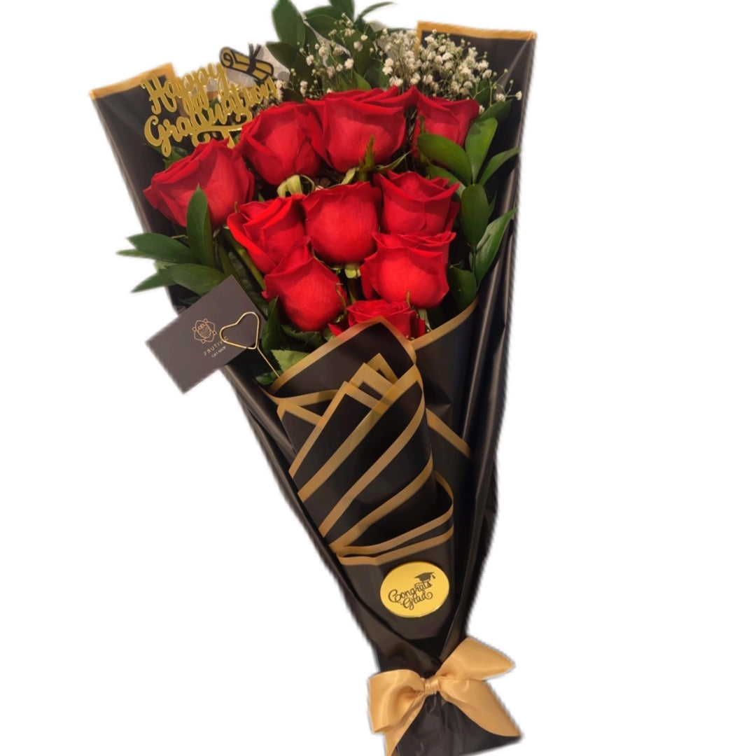 (F-040)  Red Rose Cascade Bouquet