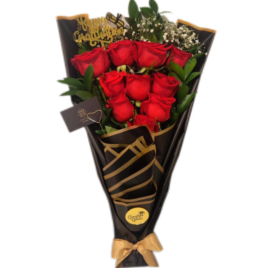 (F-040)  Red Rose Cascade Bouquet