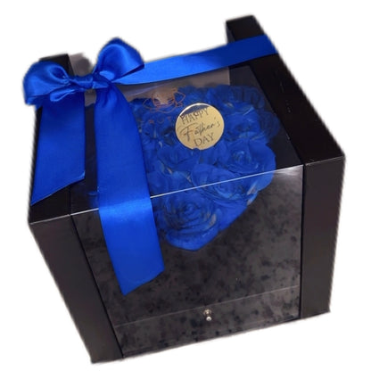 🌹💙 Heart Box with Fresh Blue Roses & Ferrero Rocher — Blue Edition — F‑018