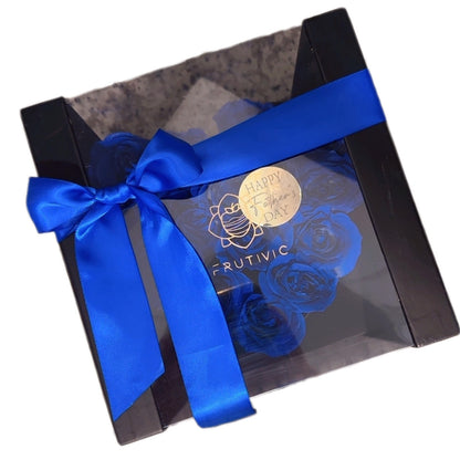 🌹💙 Heart Box with Fresh Blue Roses & Ferrero Rocher — Blue Edition — F‑018