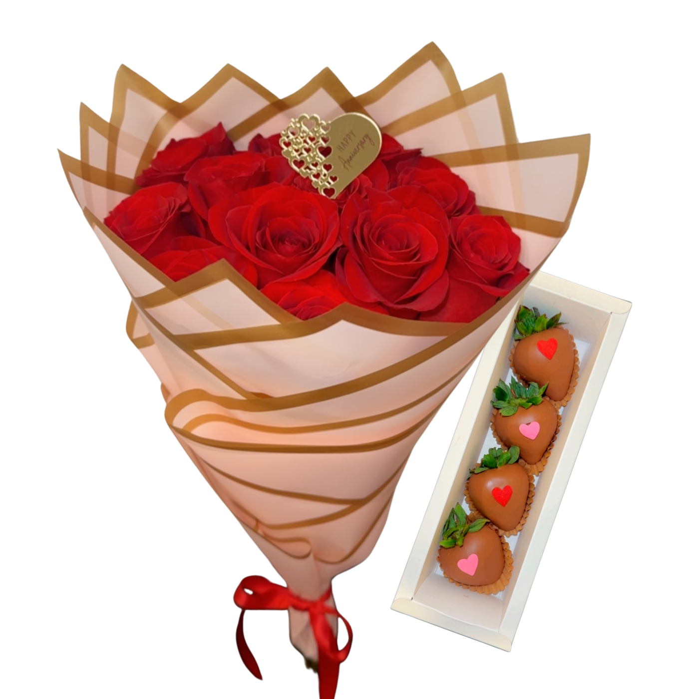 (F-011) Red Rose Bouquet / Chocolate Covered Strawberries