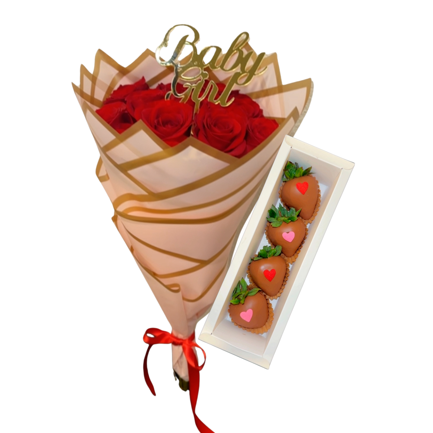 (F-011) Red Rose Bouquet / Chocolate Covered Strawberries